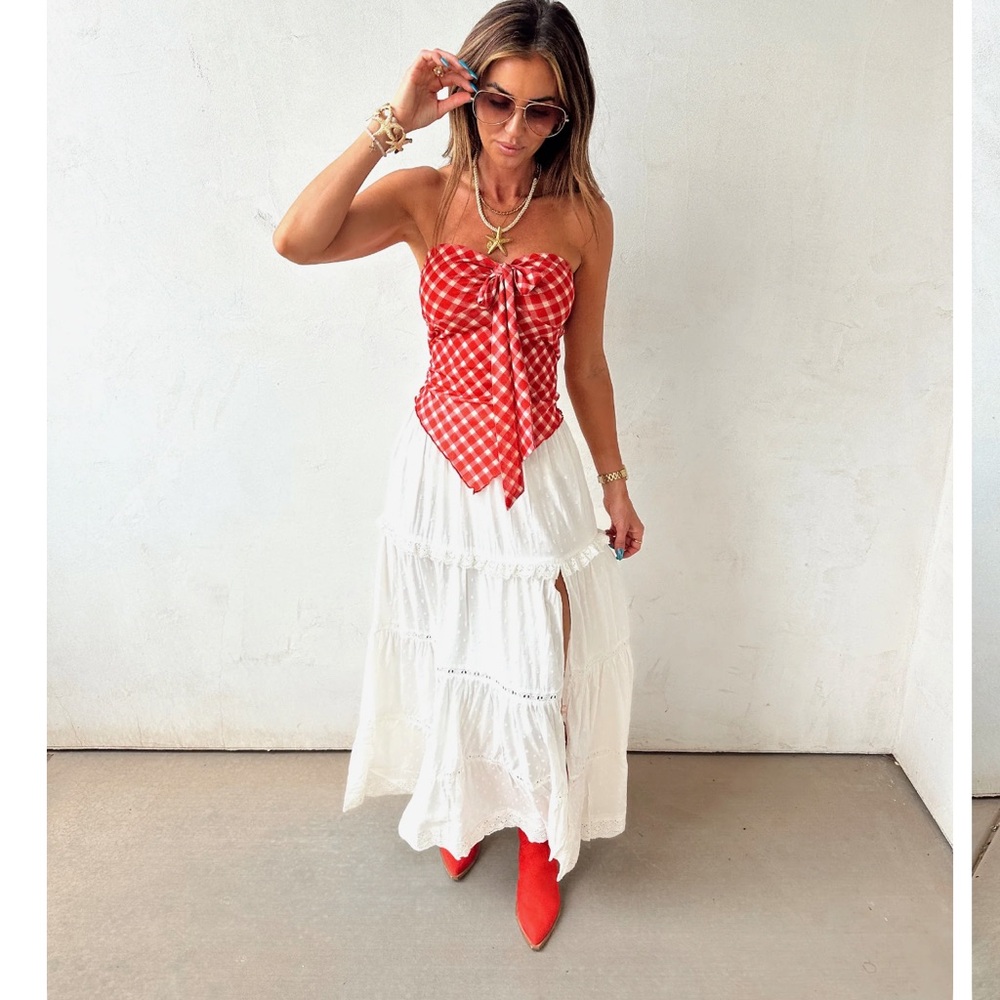 Red Gingham and White Maxi Dress